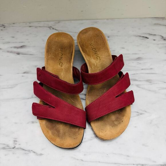 Vionic Park Deanna Red Leather Slide Sandals Women’s Size 6.5 - Picture 8 of 11